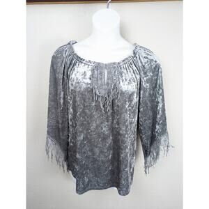 Melissa Paige Velvet Top Sz Medium Silver Gray Whimsigoth Flutter Fringe Fairy